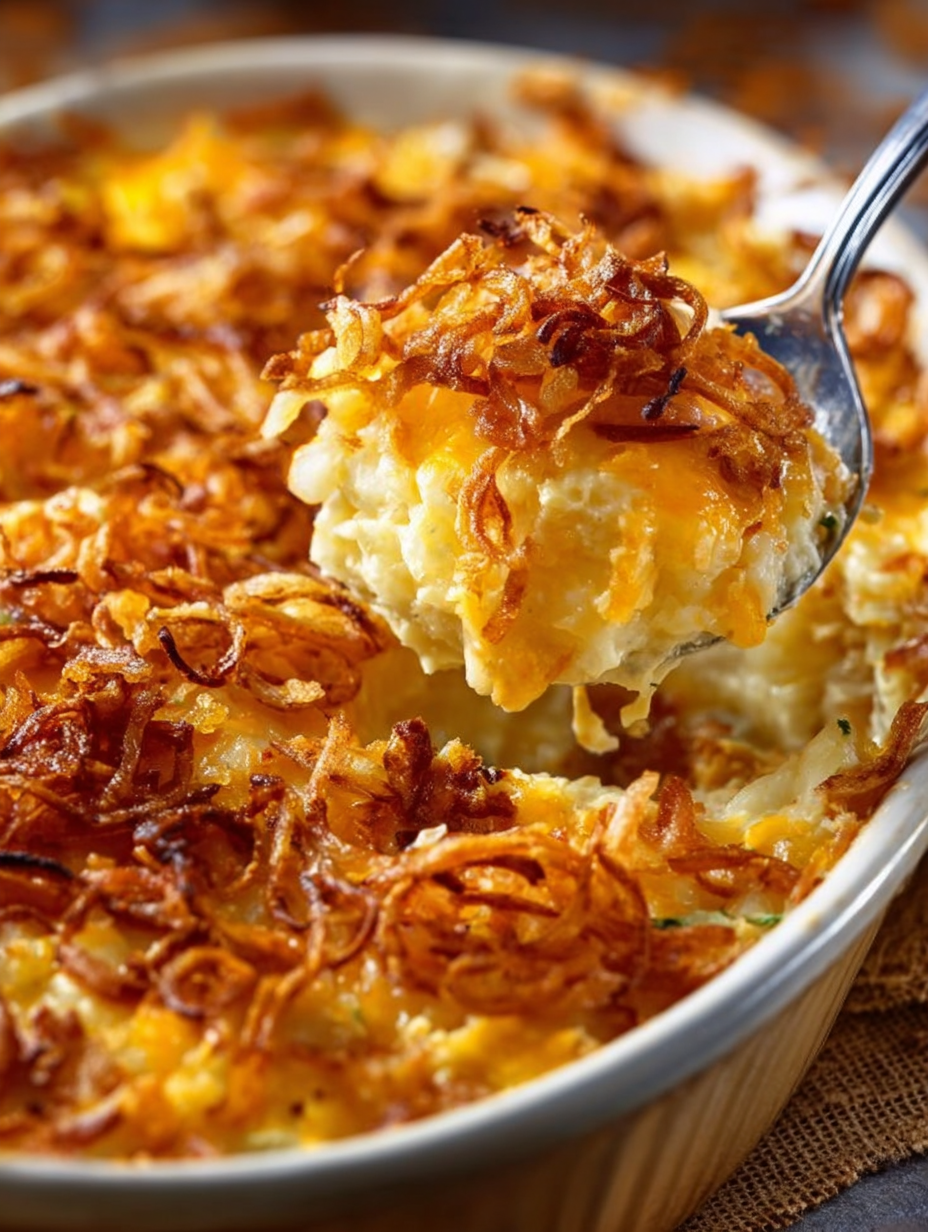 French Onion Funeral Potatoes (Golden Comfort Casserole)