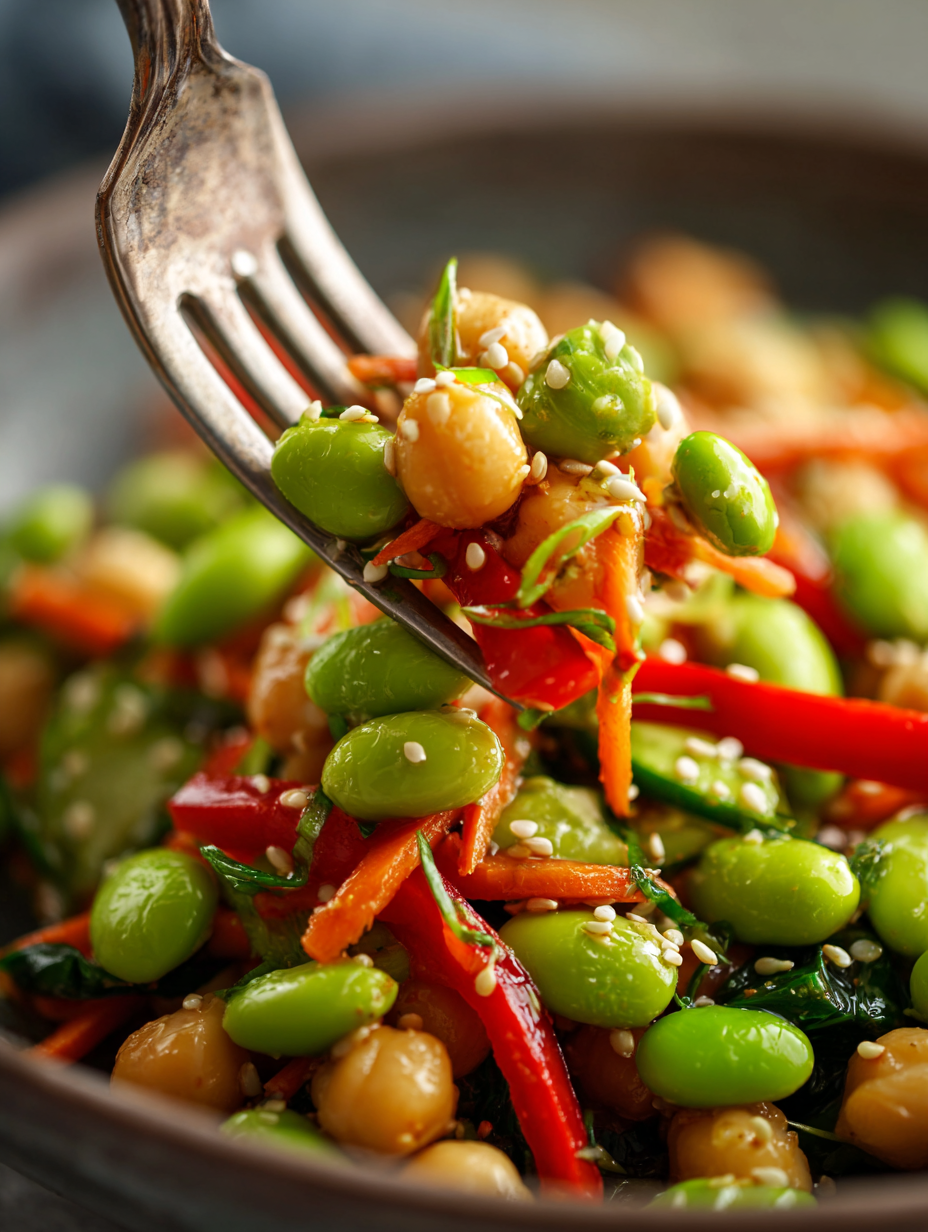 Ginger Sesame Chickpea–Edamame Power Salad
