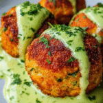 Golden Salmon Bites with Creamy Avocado Drizzle