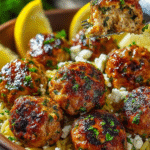 Greek Lemon Chicken Meatballs with Herbed Orzo