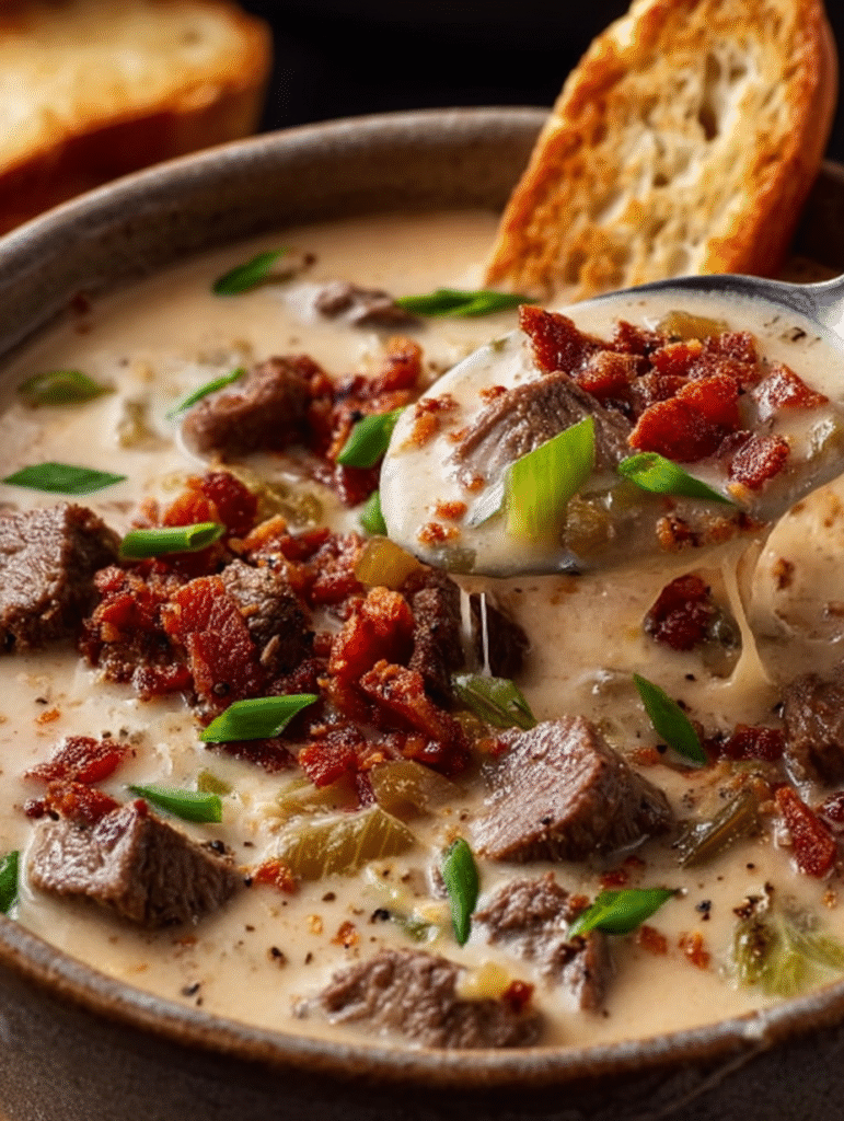Loaded Cheesesteak Cream Soup