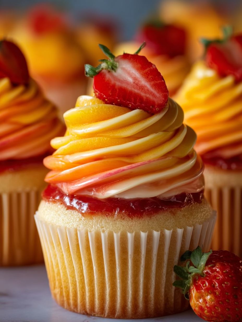 Mango Strawberry Sunset Cupcakes