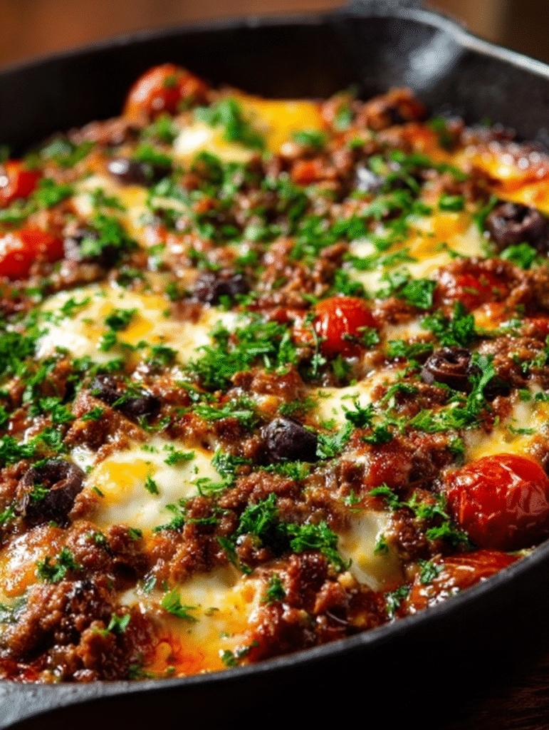 Rustic Greek Beef Skillet Bake
