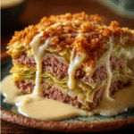 Savory Stuffed Cabbage Layer Bake with Mustard Cream Drizzle