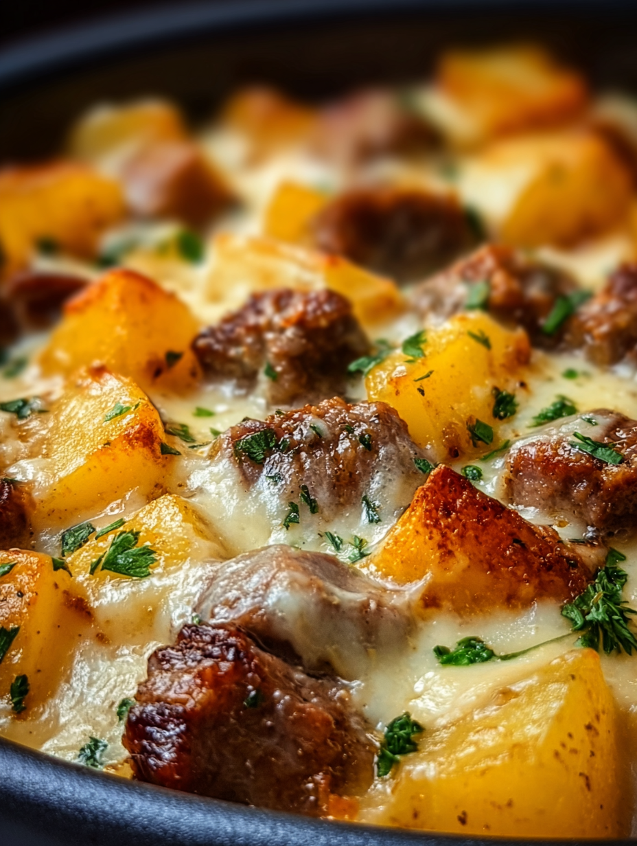 Slow Cooker Steak & Cheddar Potato Bake