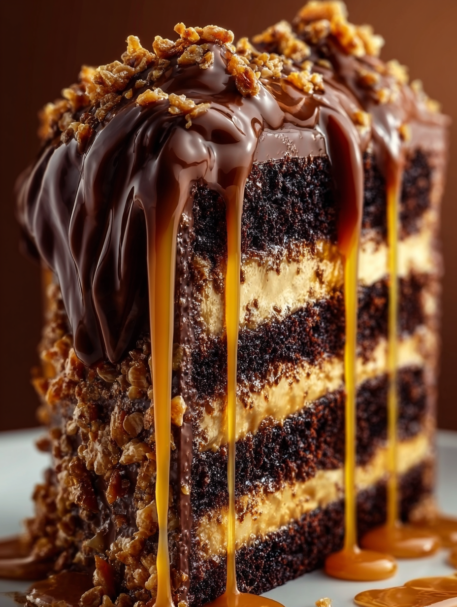 Ultimate Chocolate Caramel Toffee Crunch Cake